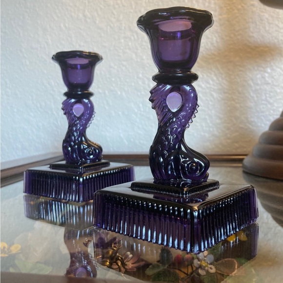 MCM Other - Vintage Amethyst Koi Fish candlesticks Deep Violet, Pair, Imperial Glass